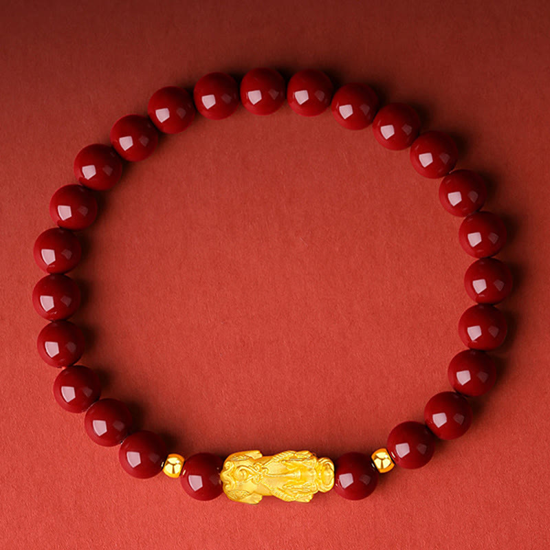 Buddha Stones 999 Gold 5D Hartgold Zinnober PiXiu Calm Armband