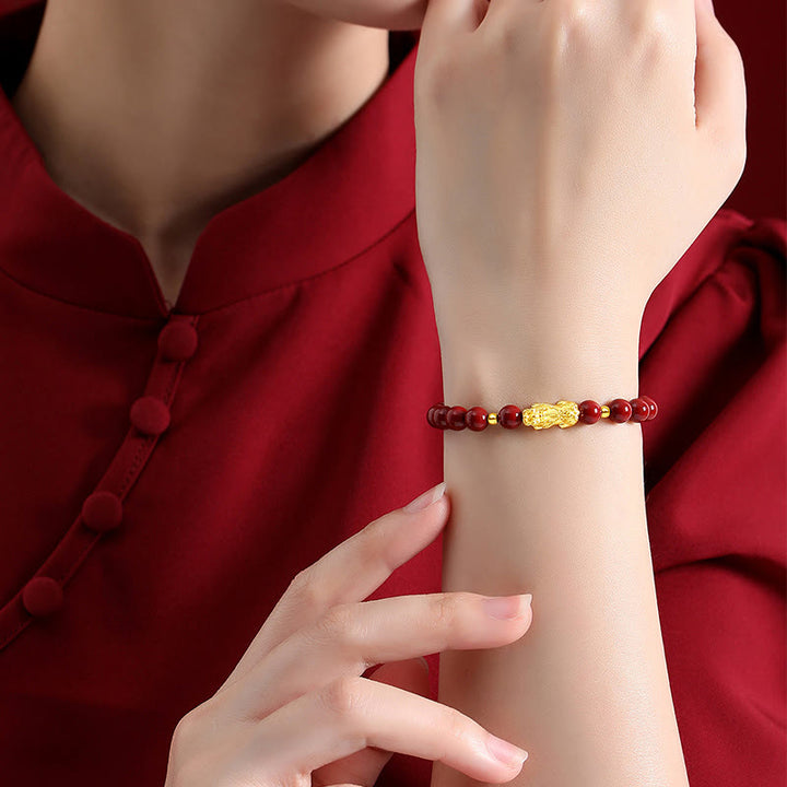 Buddha Stones 999 Gold 5D Hartgold Zinnober PiXiu Calm Armband