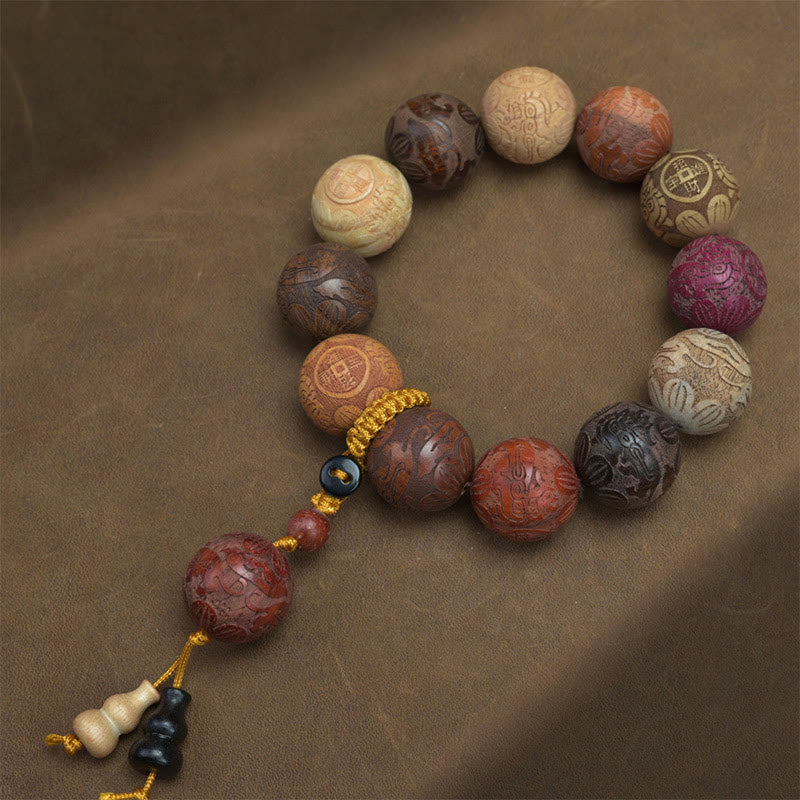 Buddha Stones, die Sandelholz schnitzen, chinesisches Sternzeichen, glückverheißender Drache, Phönix, Fu-Charakter, Heilungsarmband
