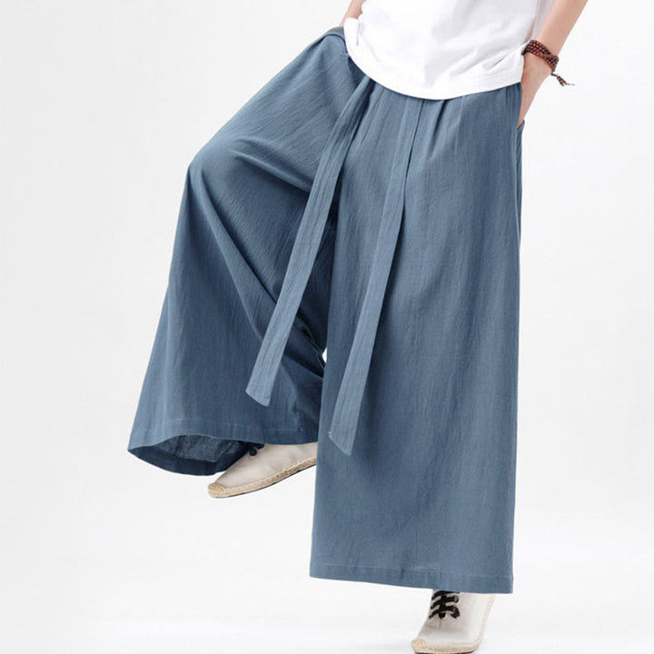 Buddha Stones Frühlings-Freizeitsport-Kordelzug-Design Herren-Baumwollleinen-Hose mit weitem Bein und Taschen