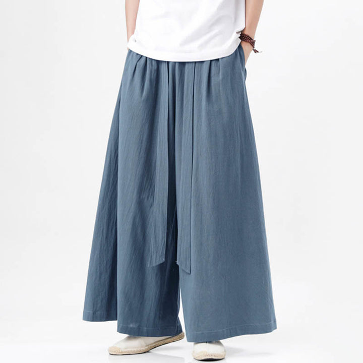 Buddha Stones Frühlings-Freizeitsport-Kordelzug-Design Herren-Baumwollleinen-Hose mit weitem Bein und Taschen