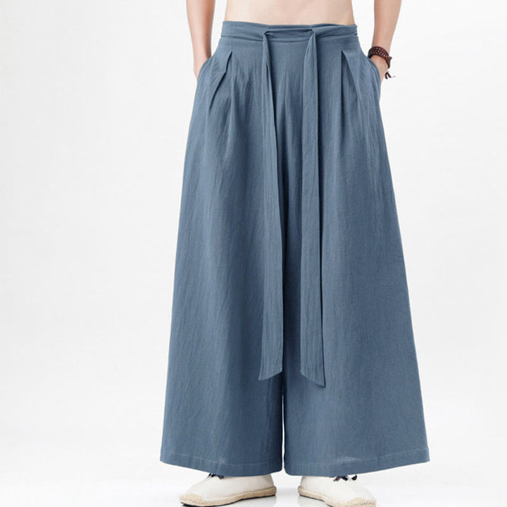 Buddha Stones Frühlings-Freizeitsport-Kordelzug-Design Herren-Baumwollleinen-Hose mit weitem Bein und Taschen