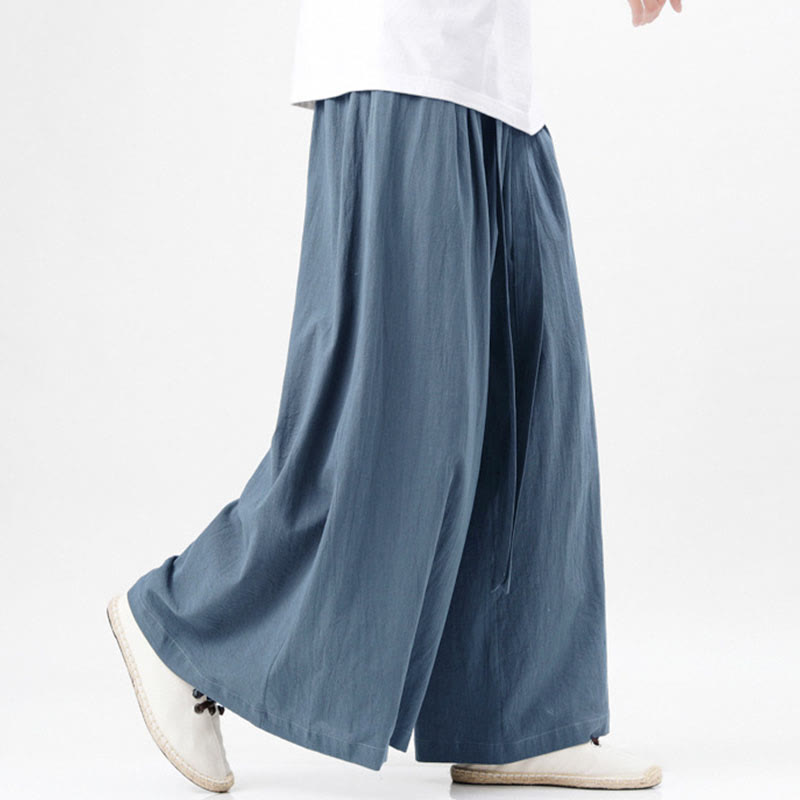 Buddha Stones Frühlings-Freizeitsport-Kordelzug-Design Herren-Baumwollleinen-Hose mit weitem Bein und Taschen