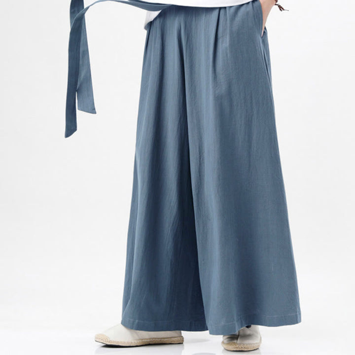 Buddha Stones Frühlings-Freizeitsport-Kordelzug-Design Herren-Baumwollleinen-Hose mit weitem Bein und Taschen