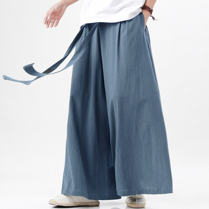 Buddha Stones Frühlings-Freizeitsport-Kordelzug-Design Herren-Baumwollleinen-Hose mit weitem Bein und Taschen