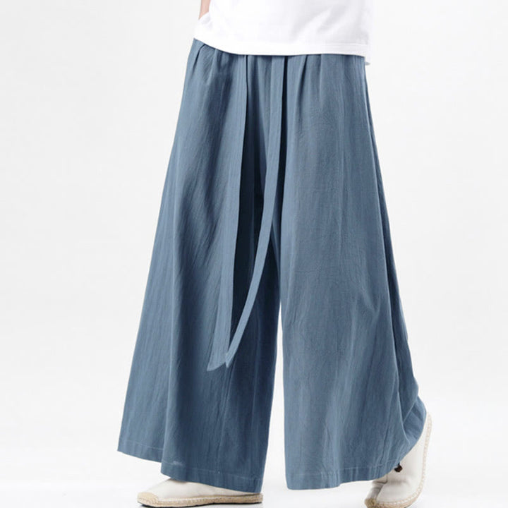 Buddha Stones Frühlings-Freizeitsport-Kordelzug-Design Herren-Baumwollleinen-Hose mit weitem Bein und Taschen