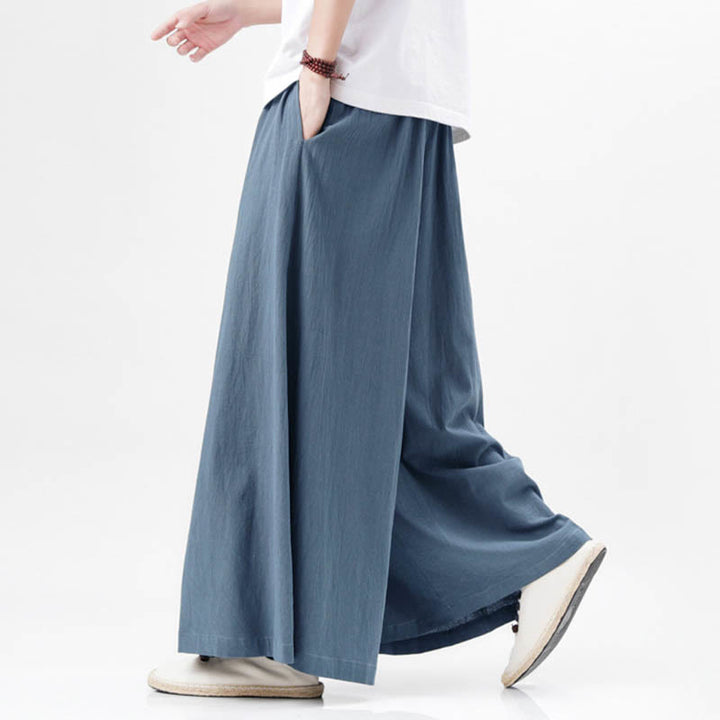 Buddha Stones Frühlings-Freizeitsport-Kordelzug-Design Herren-Baumwollleinen-Hose mit weitem Bein und Taschen