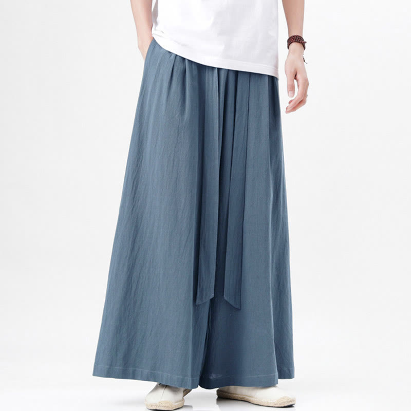 Buddha Stones Frühlings-Freizeitsport-Kordelzug-Design Herren-Baumwollleinen-Hose mit weitem Bein und Taschen
