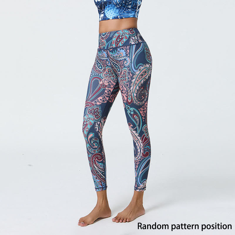 Buddha Steine Blumen Federn Sonne Mond Druck Sport Fitness Yoga Hohe Taille Leggings frauen Hosen - image 1