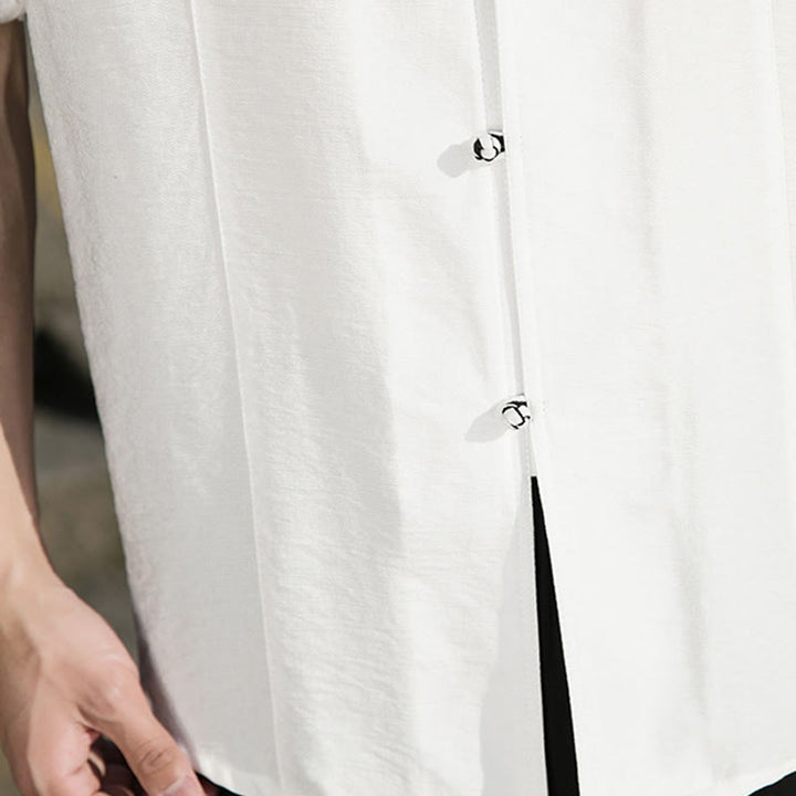 Buddha Stones Sommer Einfarbiges Herrenhemd aus Baumwolle mit halben Ärmeln und Knopfleiste vorne - image 11