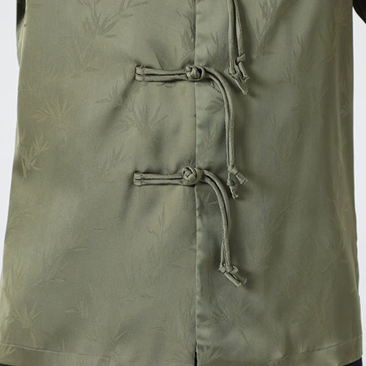 Buddha Stones Spring Jacquard Bambusblätter Muster Chinesischer Frosch-Knopf-Design Herren Langarmhemd - image 9