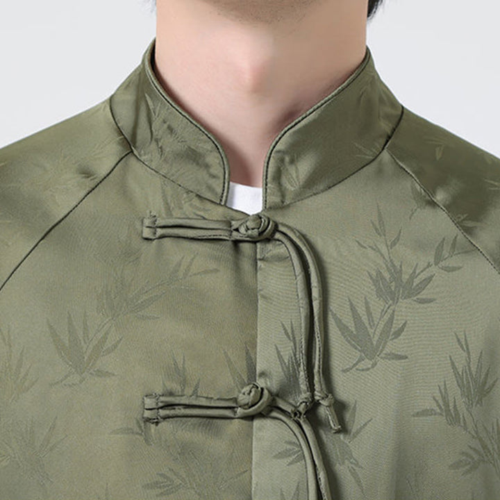 Buddha Stones Spring Jacquard Bambusblätter Muster Chinesischer Frosch-Knopf-Design Herren Langarmhemd - image 9