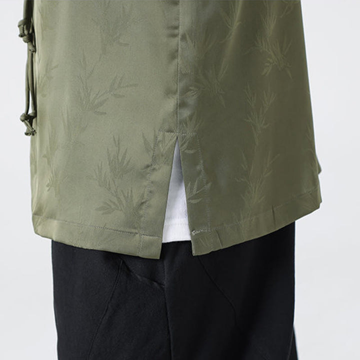 Buddha Stones Spring Jacquard Bambusblätter Muster Chinesischer Frosch-Knopf-Design Herren Langarmhemd - image 10