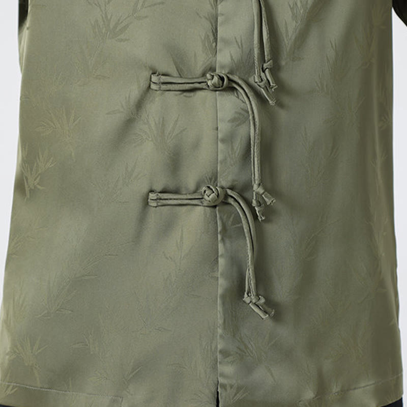 Buddha Stones Spring Jacquard Bambusblätter Muster Chinesischer Frosch-Knopf-Design Herren Langarmhemd - image 10
