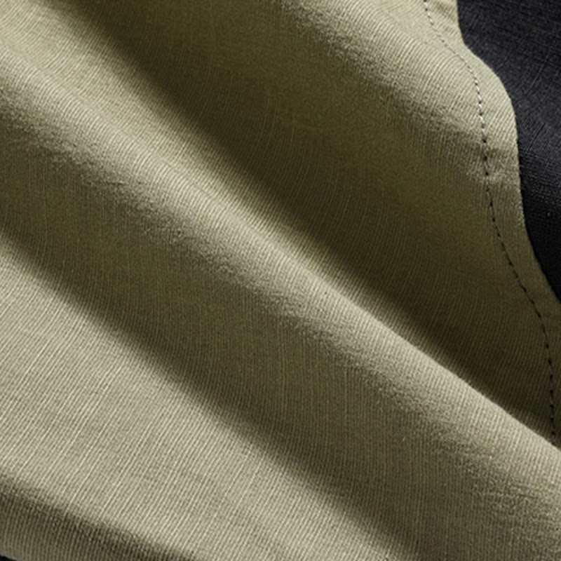 Buddha Stones Frühlingsfarbenkontrast Chinesisches Froschknopf-Design Herrenhemd aus Baumwolle und Leinen mit halben Ärmeln - image 9