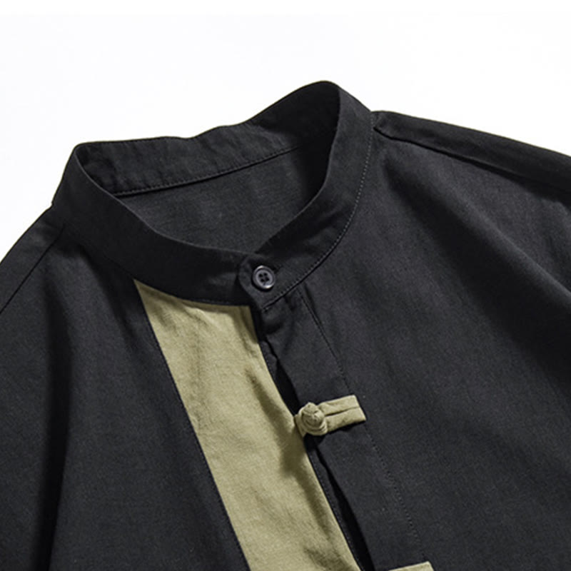 Buddha Stones Lässiges, farblich passendes chinesisches Tang-Anzug-Hemd aus Baumwolle und Leinen mit halben Ärmeln - image 26