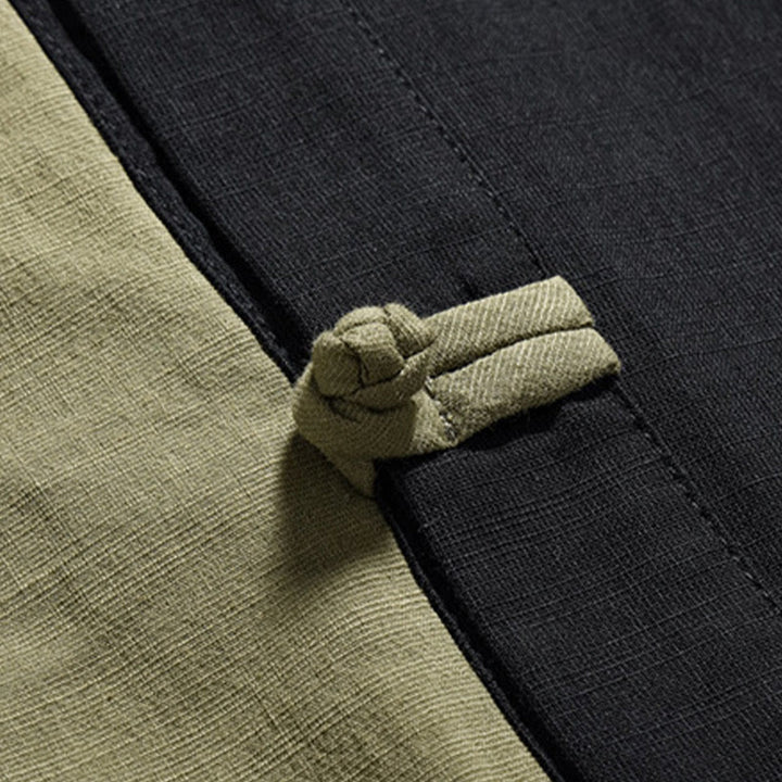 Buddha Stones Lässiges, farblich passendes chinesisches Tang-Anzug-Hemd aus Baumwolle und Leinen mit halben Ärmeln - image 28