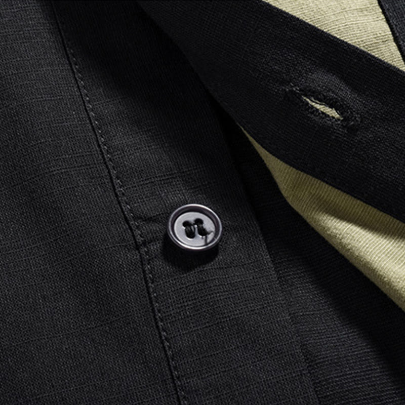 Buddha Stones Lässiges, farblich passendes chinesisches Tang-Anzug-Hemd aus Baumwolle und Leinen mit halben Ärmeln - image 27