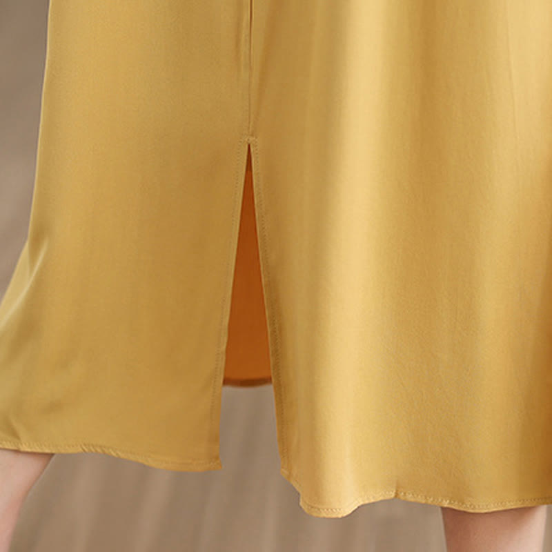 Buddha Stones – Ärmelloses Midikleid aus Baumwolle mit Schlitzdesign und Taschen in reiner Farbe - image 34