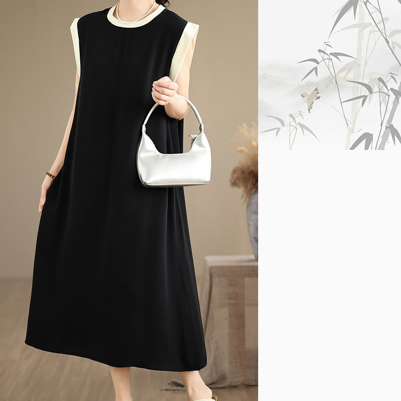 Buddha Stones – Ärmelloses Midikleid aus Baumwolle mit Schlitzdesign und Taschen in reiner Farbe - image 5