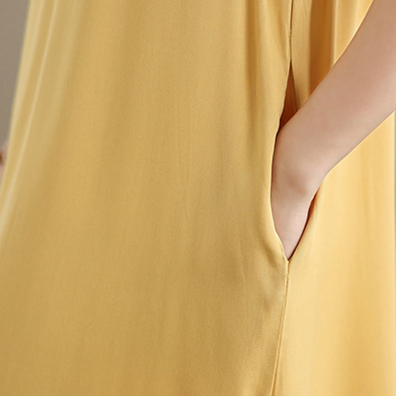 Buddha Stones – Ärmelloses Midikleid aus Baumwolle mit Schlitzdesign und Taschen in reiner Farbe - image 33