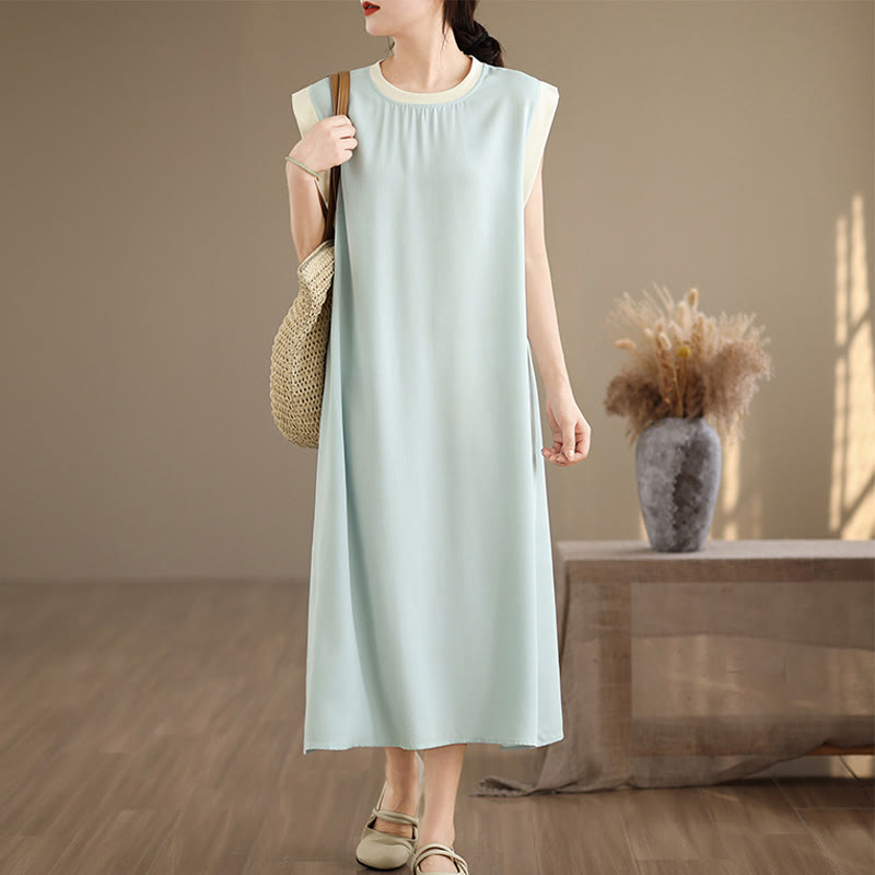 Buddha Stones – Ärmelloses Midikleid aus Baumwolle mit Schlitzdesign und Taschen in reiner Farbe - Helltürkis - US12, UK/AU16, EU44 (2XL) - image 19