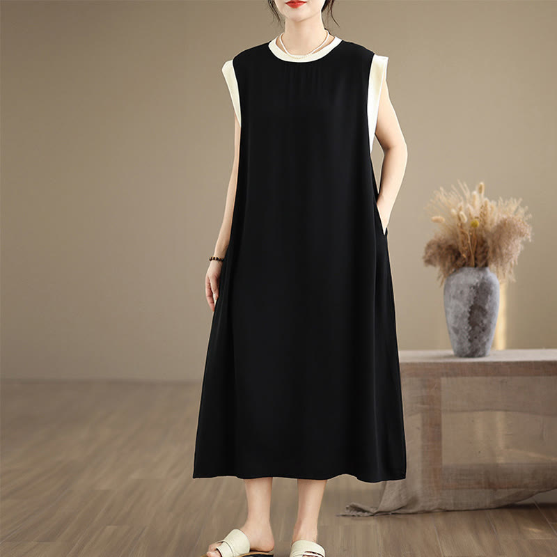 Buddha Stones – Ärmelloses Maxikleid aus Baumwolle mit Schlitzdesign und Taschen in reiner Farbe - Schwarz - US12, UK/AU16,EU44 (2XL) - image 1