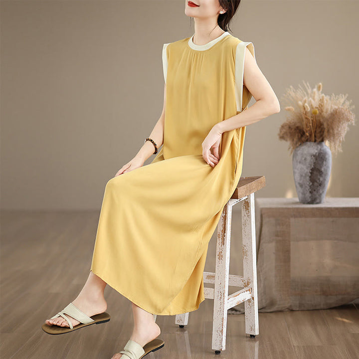 Buddha Stones – Ärmelloses Midikleid aus Baumwolle mit Schlitzdesign und Taschen in reiner Farbe - Gold - US12, UK/AU16, EU44 (2XL) - image 27