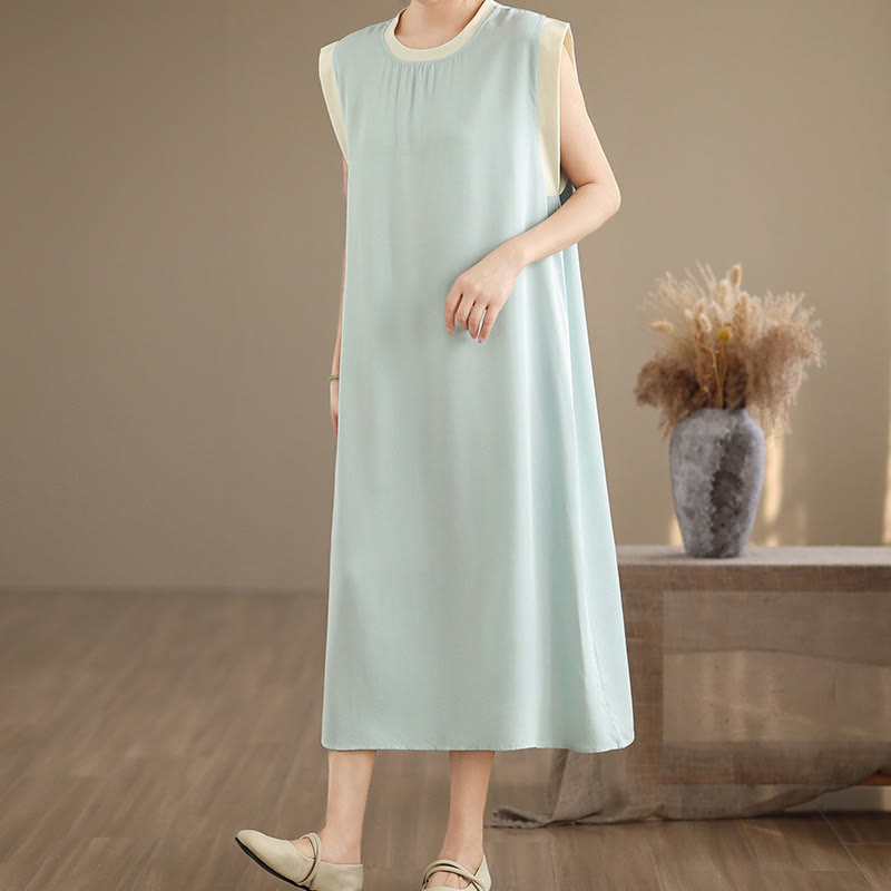 Buddha Stones – Ärmelloses Midikleid aus Baumwolle mit Schlitzdesign und Taschen in reiner Farbe - image 21