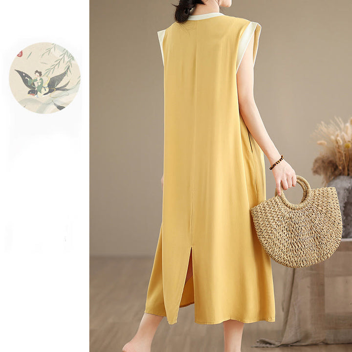 Buddha Stones – Ärmelloses Midikleid aus Baumwolle mit Schlitzdesign und Taschen in reiner Farbe - image 36