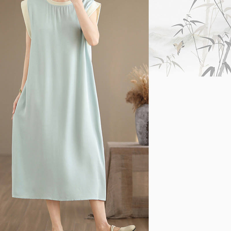 Buddha Stones – Ärmelloses Midikleid aus Baumwolle mit Schlitzdesign und Taschen in reiner Farbe - image 26