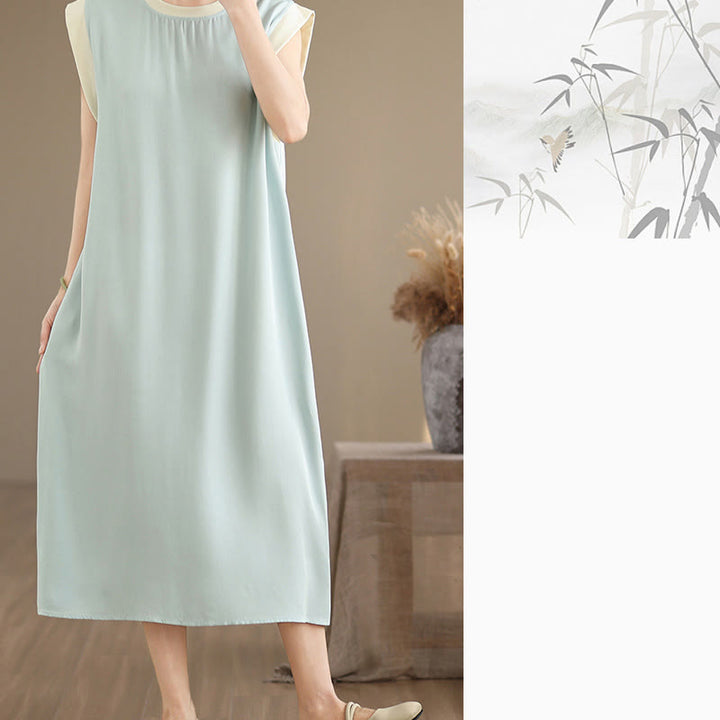 Buddha Stones – Ärmelloses Midikleid aus Baumwolle mit Schlitzdesign und Taschen in reiner Farbe - image 26