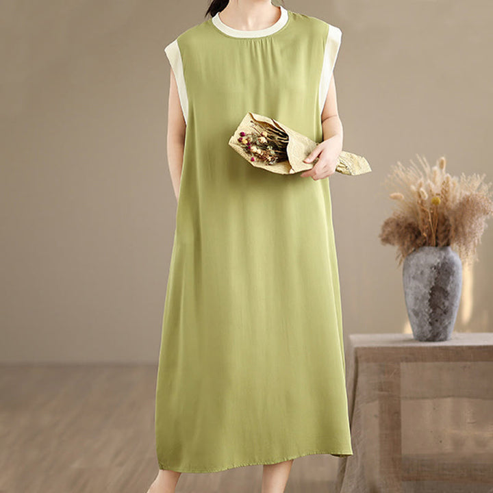 Buddha Stones – Ärmelloses Midikleid aus Baumwolle mit Schlitzdesign und Taschen in reiner Farbe - image 12