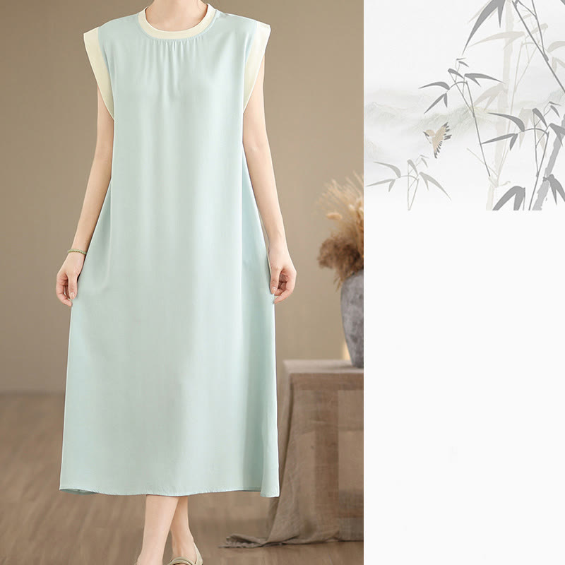 Buddha Stones – Ärmelloses Midikleid aus Baumwolle mit Schlitzdesign und Taschen in reiner Farbe - image 25