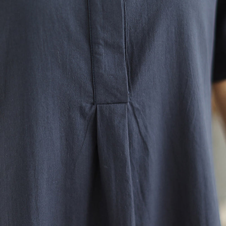 Buddha Stones Commute Plaid Pattern Schlichtes Design Halbarm-Midikleid aus Baumwolle mit Taschen - image 9