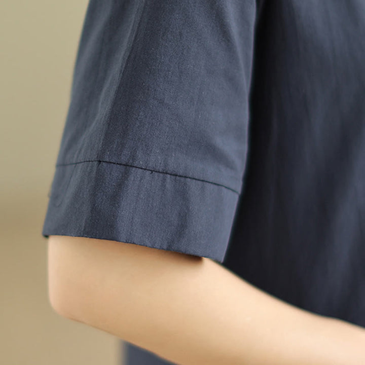 Buddha Stones Commute Plaid Pattern Schlichtes Design Halbarm-Midikleid aus Baumwolle mit Taschen - image 7