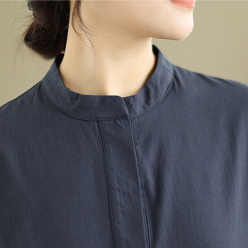 Buddha Stones Commute Plaid Pattern Schlichtes Design Halbarm-Midikleid aus Baumwolle mit Taschen - image 6