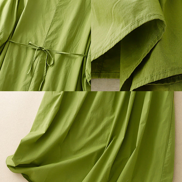 Buddha Stones – Vintage-Midikleid mit Schnürung und schlichtem Design aus Baumwolle und Leinen mit Dreiviertelärmeln und Puffärmeln und Taschen - image 5