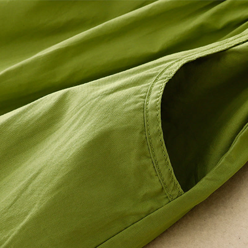 Buddha Stones – Vintage-Midikleid mit Schnürung und schlichtem Design aus Baumwolle und Leinen mit Dreiviertelärmeln und Puffärmeln und Taschen - image 3