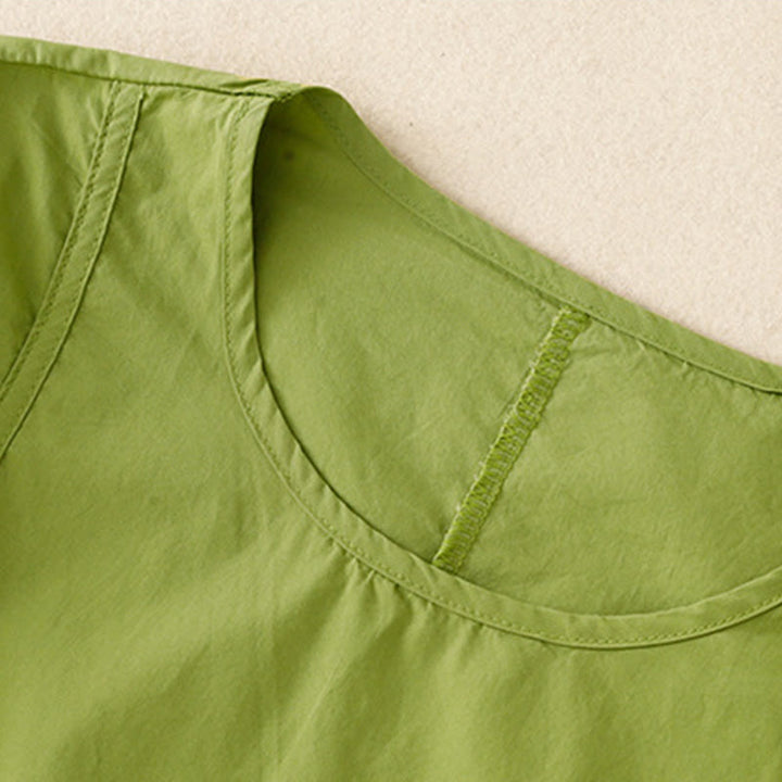 Buddha Stones – Vintage-Midikleid mit Schnürung und schlichtem Design aus Baumwolle und Leinen mit Dreiviertelärmeln und Puffärmeln und Taschen - image 2