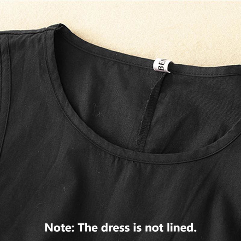 Buddha Stones – Vintage-Midikleid mit Schnürung und schlichtem Design aus Baumwolle und Leinen mit Dreiviertelärmeln und Puffärmeln und Taschen - image 8