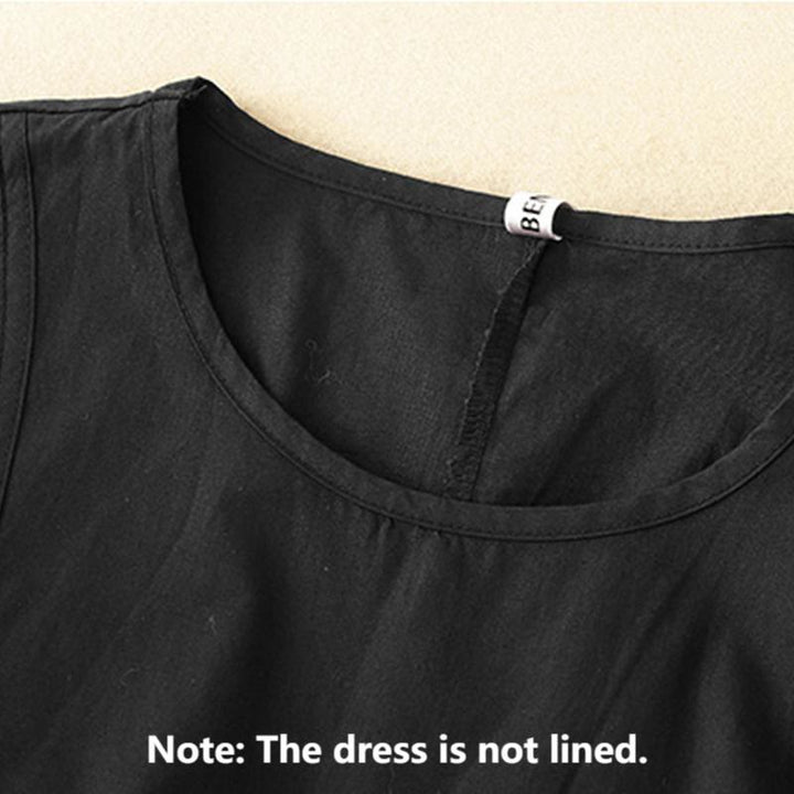 Buddha Stones – Vintage-Midikleid mit Schnürung und schlichtem Design aus Baumwolle und Leinen mit Dreiviertelärmeln und Puffärmeln und Taschen - image 8