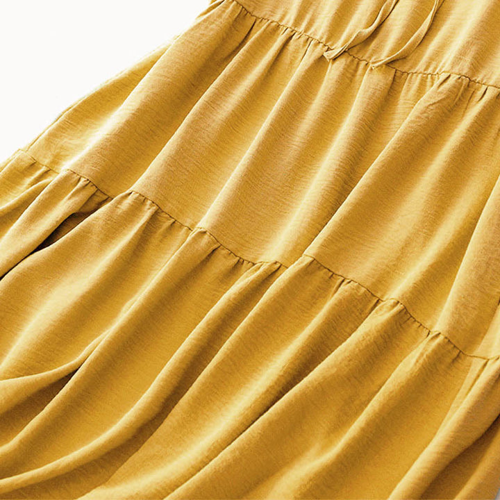 Buddha Stones Lässiges, schlichtes, handgefertigtes Midikleid mit Schnürung, ärmelloses Kleid aus Baumwollleinen mit Taschen - image 13
