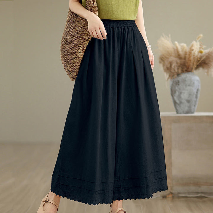 Buddha Stones Commute Simple Lace Design 7-8 Length Damen-Baumwollhose mit weitem Bein und Taschen - image 13