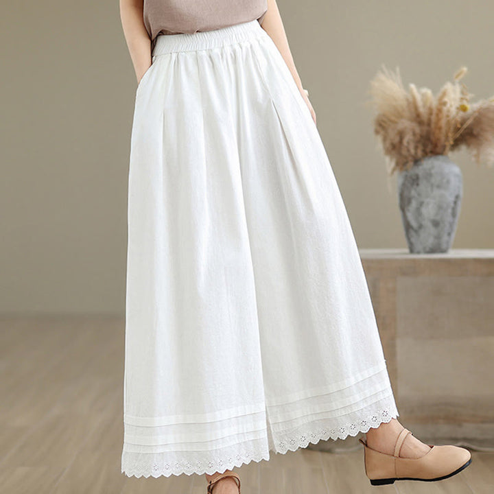 Buddha Stones Commute Simple Lace Design 7-8 Length Damen-Baumwollhose mit weitem Bein und Taschen - image 17
