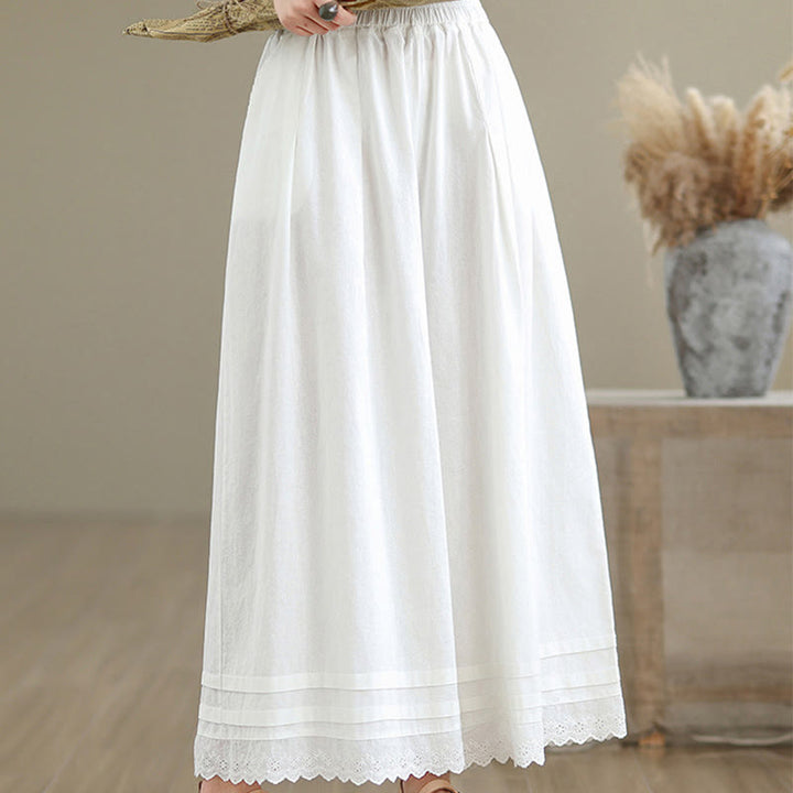 Buddha Stones Commute Simple Lace Design 7-8 Length Damen-Baumwollhose mit weitem Bein und Taschen - image 18