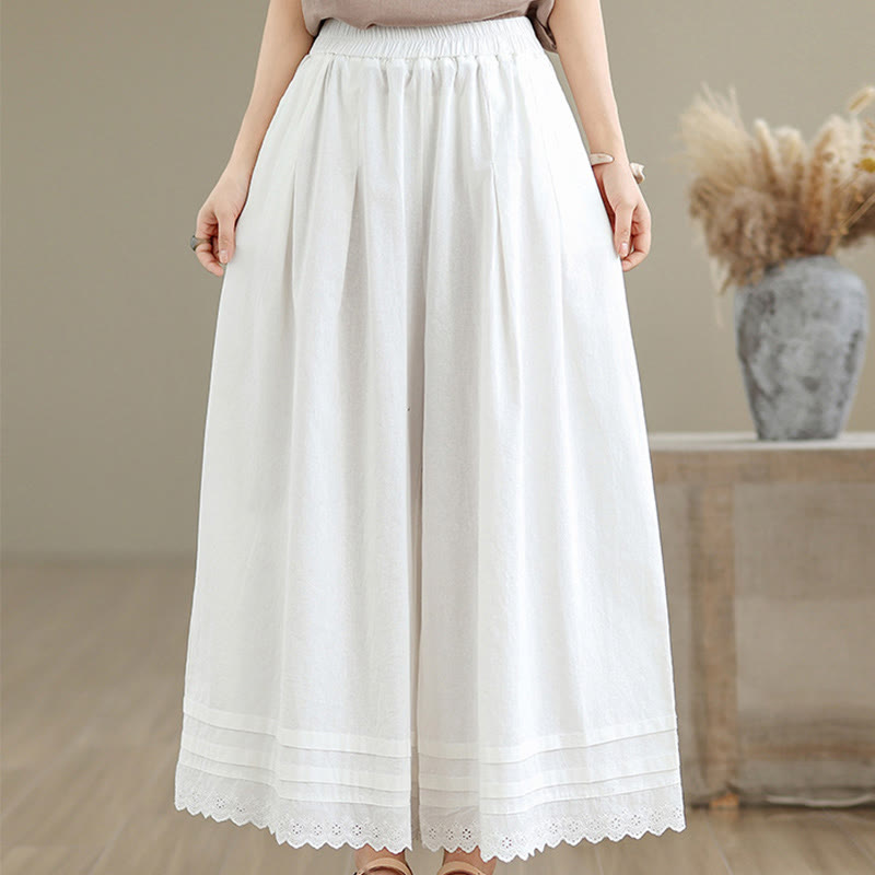 Buddha Stones Commute Simple Lace Design 7-8 Length Damen-Baumwollhose mit weitem Bein und Taschen - image 20