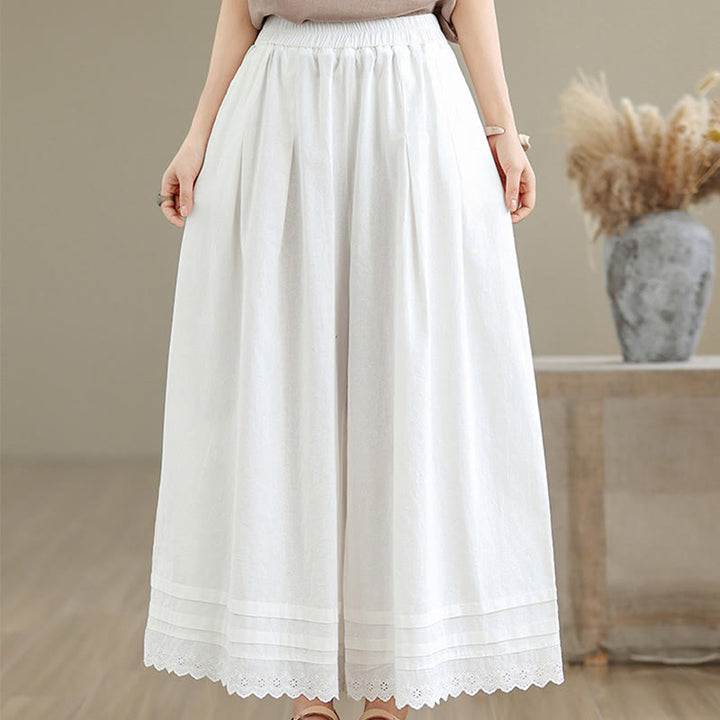 Buddha Stones Commute Simple Lace Design 7-8 Length Damen-Baumwollhose mit weitem Bein und Taschen - image 20