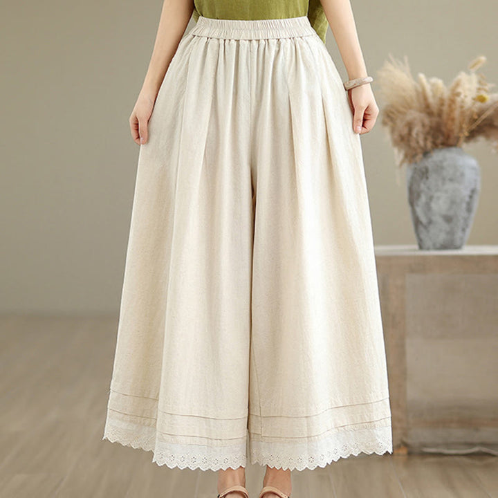 Buddha Stones Commute Simple Lace Design 7-8 Length Damen-Baumwollhose mit weitem Bein und Taschen - image 3