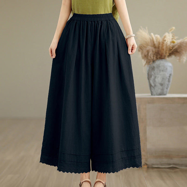 Buddha Stones Commute Simple Lace Design 7-8 Length Damen-Baumwollhose mit weitem Bein und Taschen - image 14